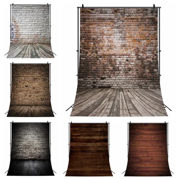 그런지 벽돌 벽 나무 보드 바닥 배경, 빈티지 인테리어 나무 아기 초상화 배경, 사진 스튜디오 소품