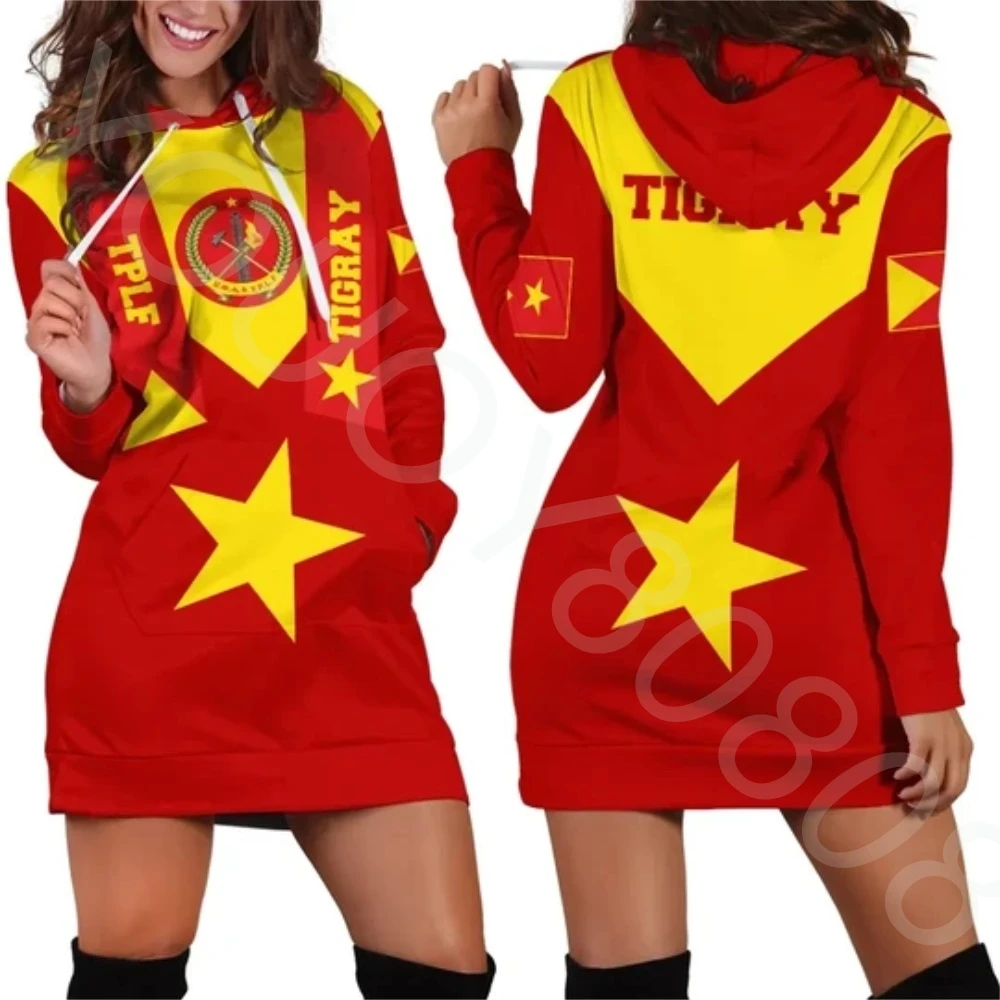 

Fall Winter New Tigray Active Flag Tigray Active Flag Vintage 3D Printed Harajuku Sexy Women's Hoodie Dress Fun Casual Wear