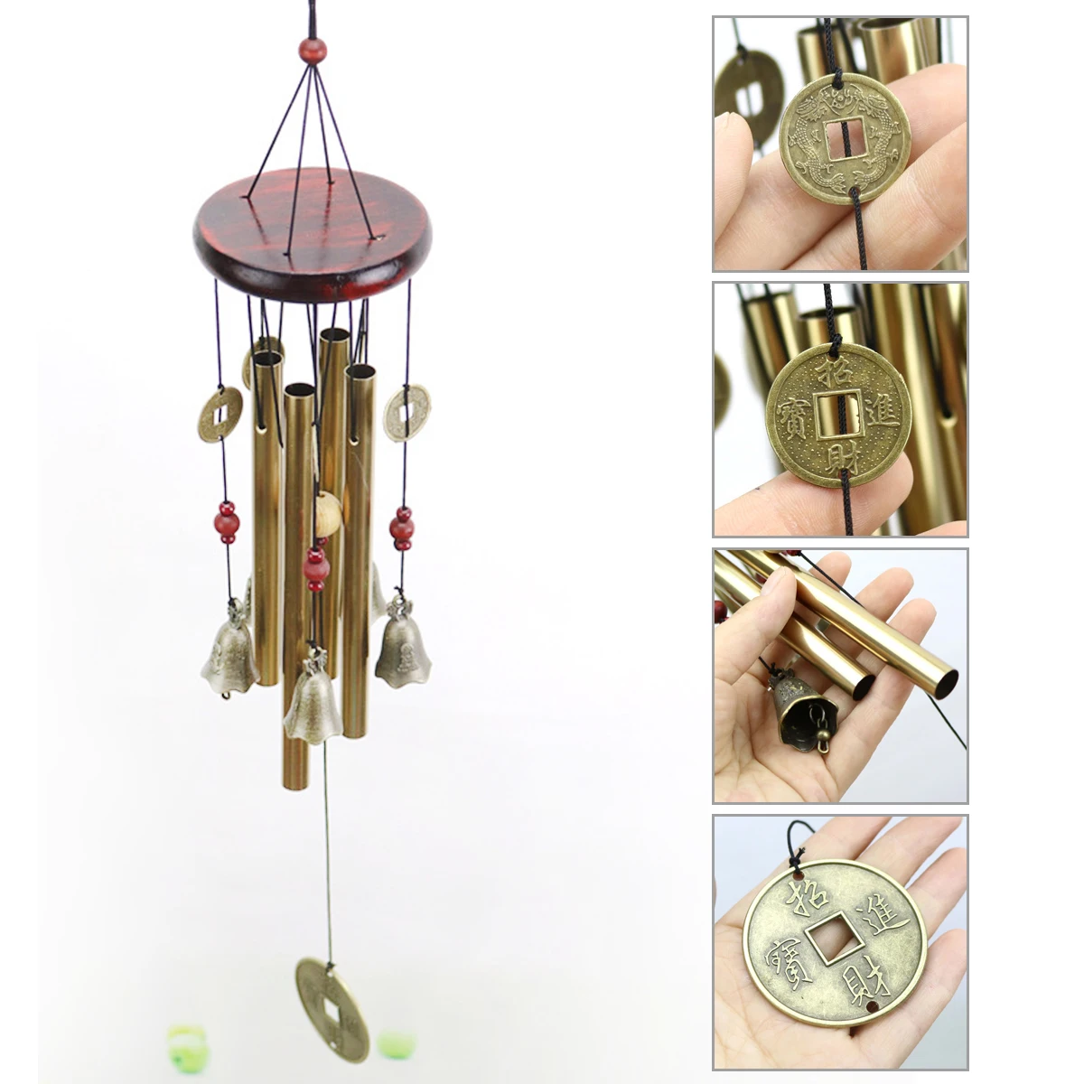 

2024 New Antique Wind Chime Copper Tube Silver Tube Outdoor Garden Door Hanging Decor Copper Coin Bell Wind Chime Home Ornaments