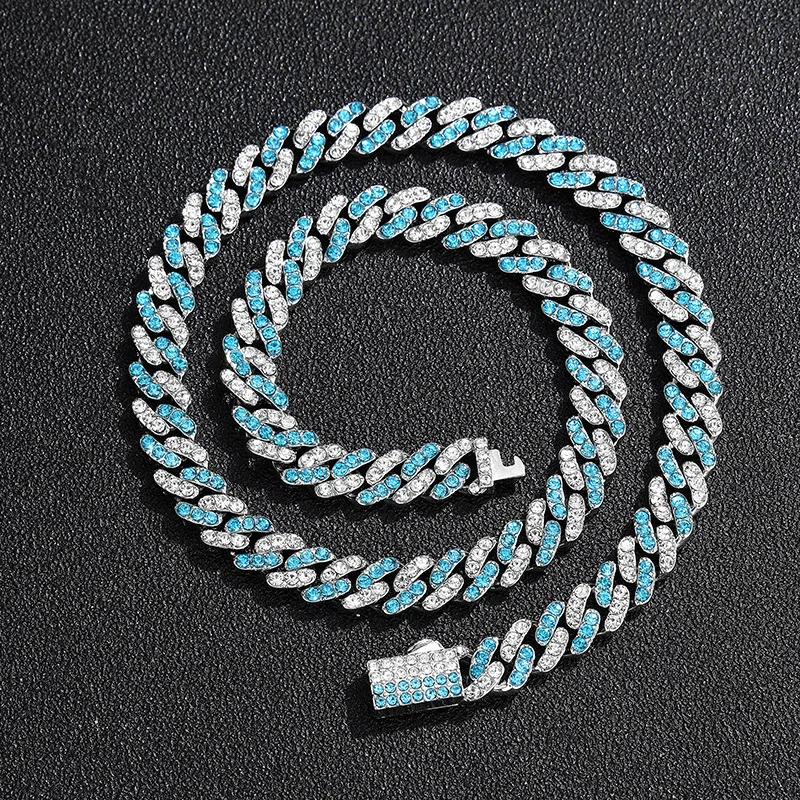 Цепочка кубинская 9 мм, разноцветное ожерелье в 1 ряд, со сверкающими звеньями, браслет для мужчин и женщин, чокер в стиле хип-хоп, бижутерия