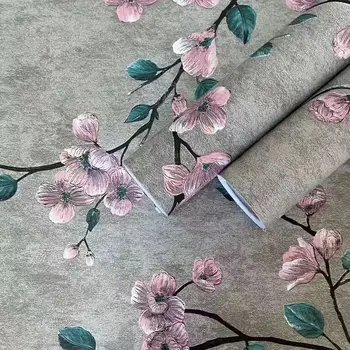 Vintage Floral Green Grey Peel And Stick Wall paper Flower Self-adhesive Wallpaper Bedroom Decor Furniture Renovate Wall sticker