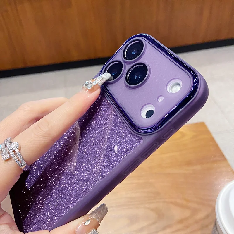 Glitter Gradient Shockproof Silicone Phone Case with Lens Protection