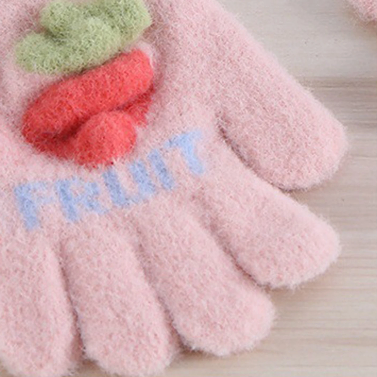 Toddler Baby Girls Winter Gloves Strawberry Soft Knit Gloves Warm Indoor Outdoor Mittens Unisex Infant Thicke Full Rope