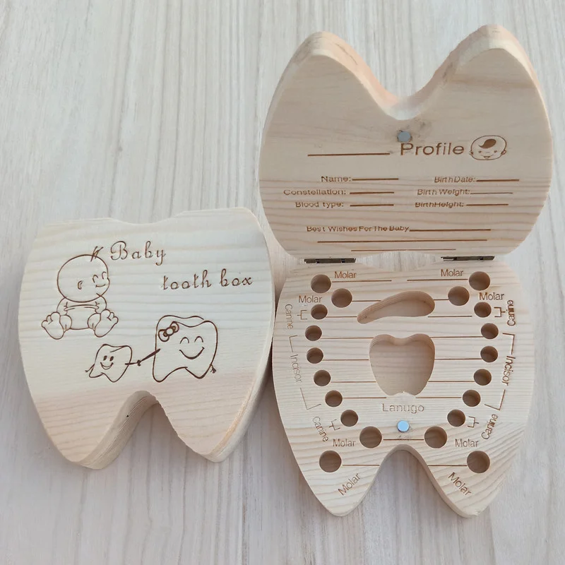 Baby Tooth Box Wooden Storage Case for Boys Girls Teeth Souvenirs