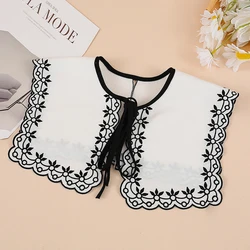 Retro Flower Embroidery Navy Fake Collar Women Doll Collar Blouse Sweater Skirt Dress Detachable False Collar Shawl Lacing Style