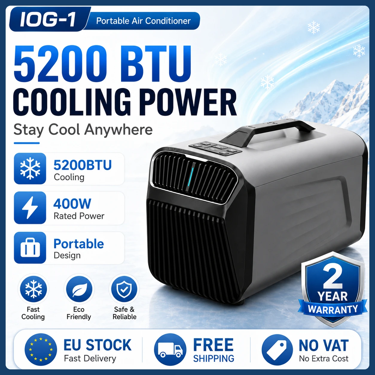 Climatiseur portable IOG-1 5200BTU 400W 220V, mini climatiseur mobile pour camping, tente, camping-car, extérieur et maison. 1