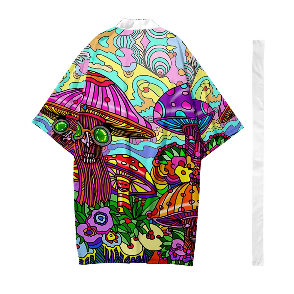 Men's Japanese Long Kimono Cardigan Men's Samurai Clothing Kimono Psychedelic Pattern Shirt Yukata Jacket 1
