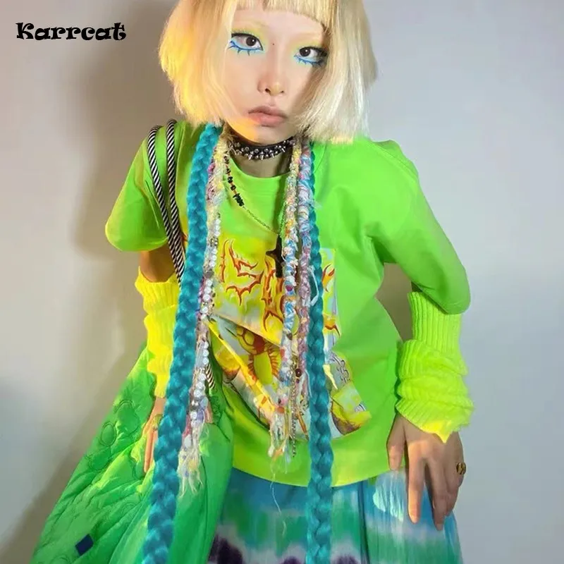 Karrcat Y2k Aesthetics T-shirt 2000s Harajuku E-girls Short Sleeve Tshirt Metal Cyber Chic Tops Punk Style Mall Goth Alt Clothes 1