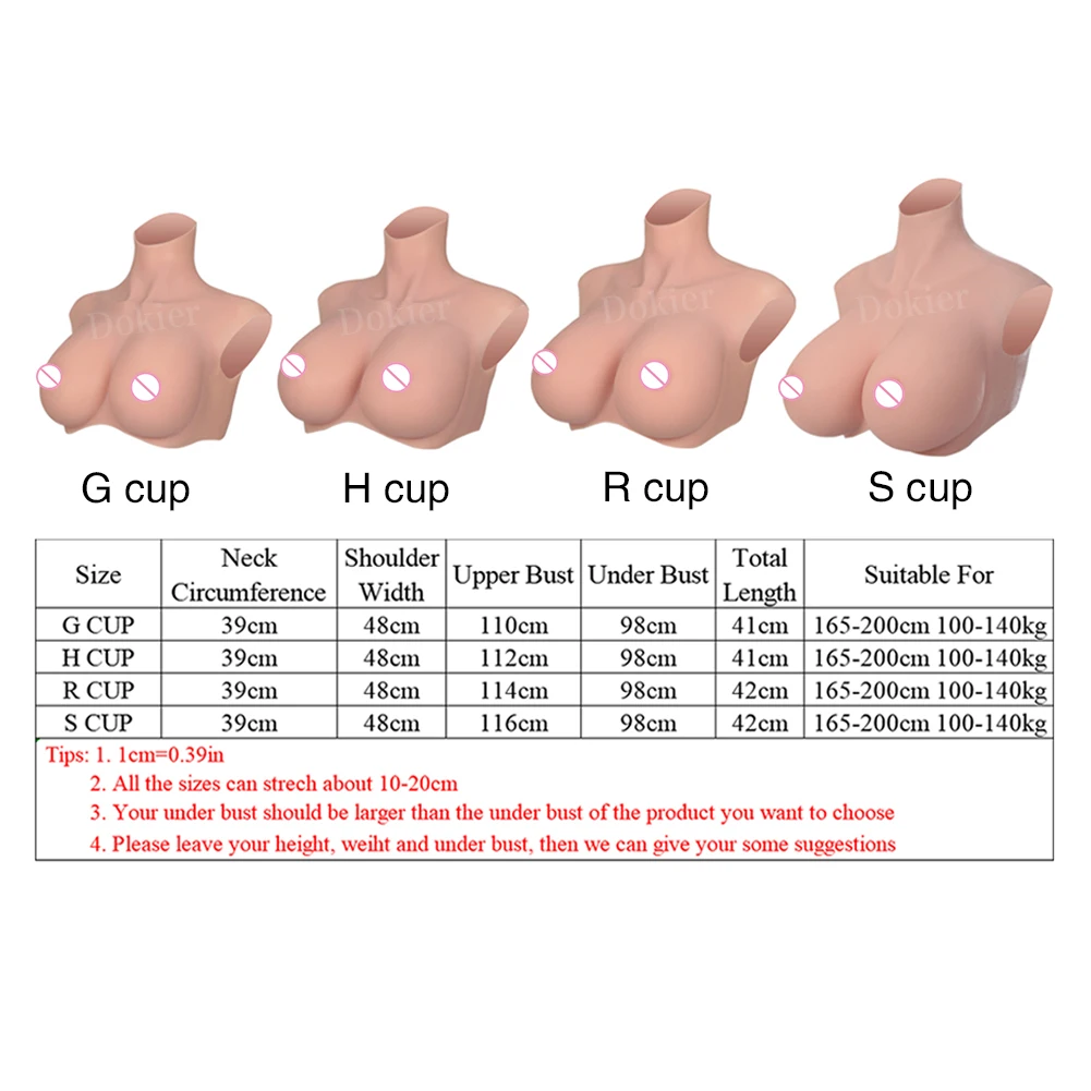 Fake Breast Forms Dokier H R S Cup Oversize plus Realistic Silicone Breast Forms Fake Boobs Breast Plates[Round neck silicone filled boobs