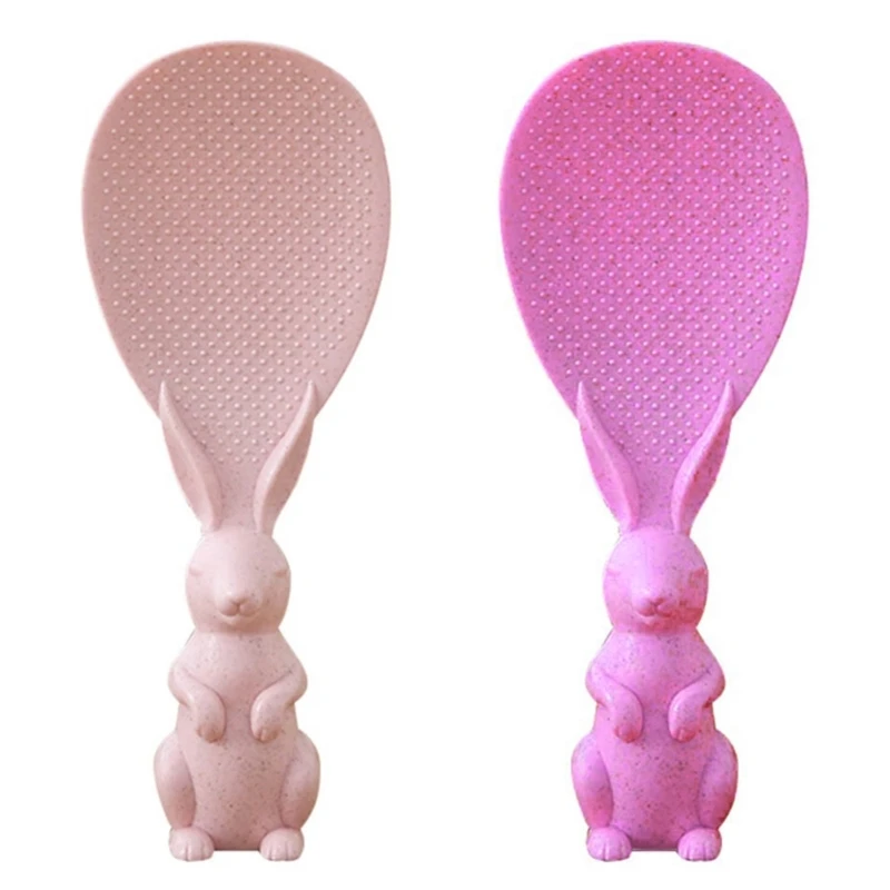 

for Creative Standing Rice Spoon with Cartoon Rabbit Handle Wheat Straw Non-Stick Shovel Plastic Service Pad M76D