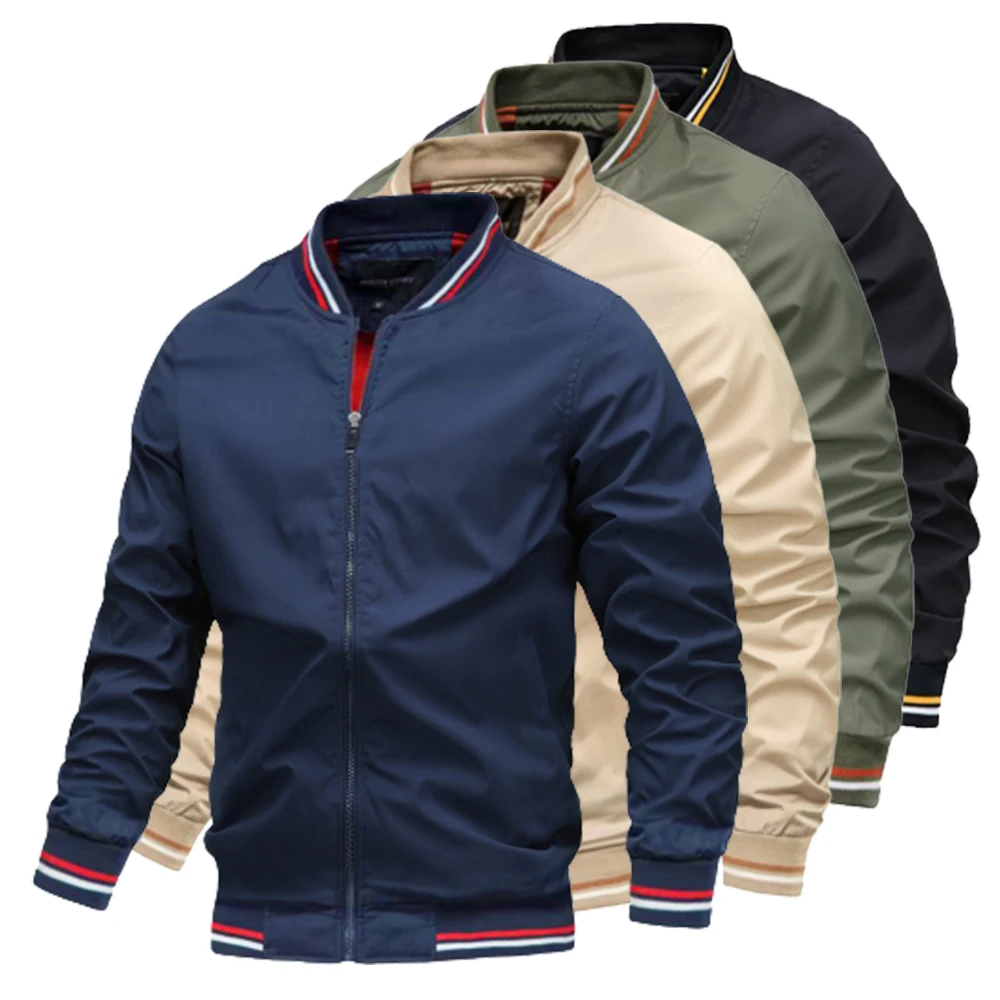 Zipper Windbreak Bomber Jacket Man Casual Solid Color Baseball Mens
