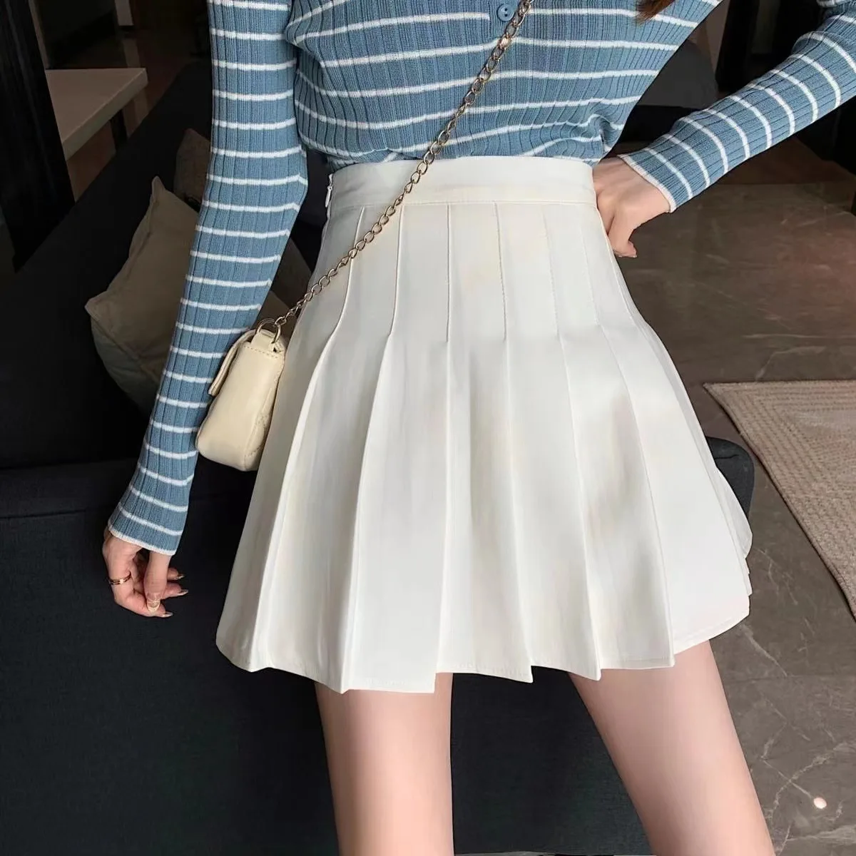 Summer high-waisted skirt sexy miniskirt retro pleated skirt Korean tennis white black miniskirt