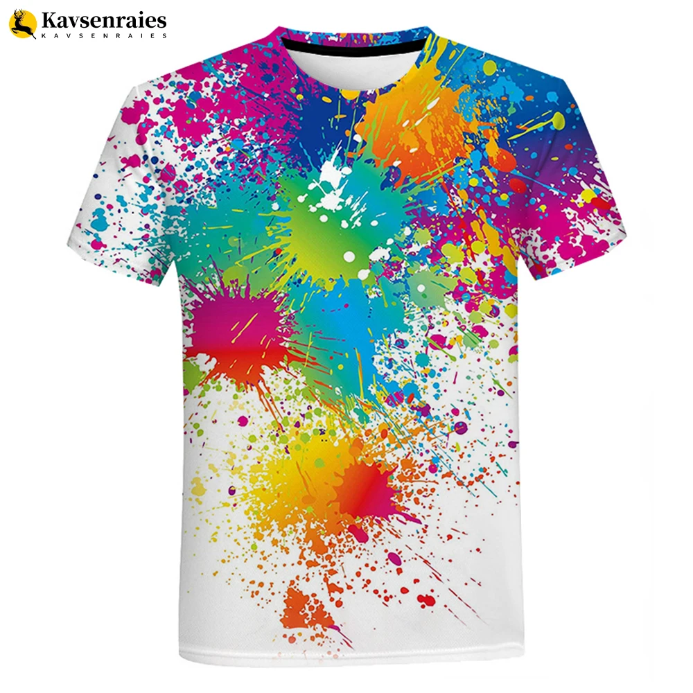 

2023 New Fashion Rainbow Paint Splatter Tie-dye 3D Printed T-shirt Men Women Summer Casual Tshirt Streetwear Oversized Tops Tees