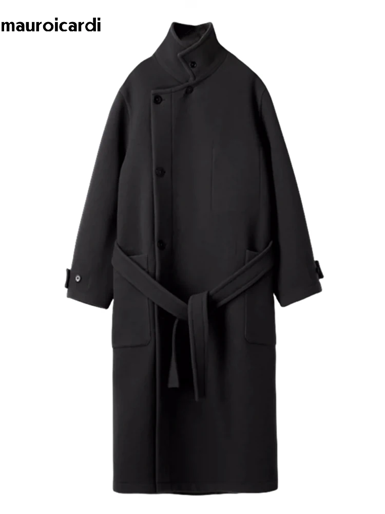Mauroicardi Autumn Winter Oversized Long Thick Soft Warm Black Wool Blends Coat Men Luxury Designer Clothes Woolen Overcoat 2024 6