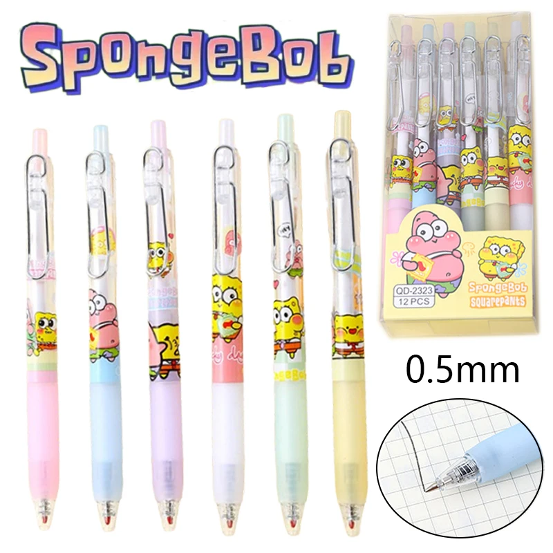 24Pcs Spongebob Patrick Star Gel Pen 0.5Mm Black Refill Press Pens Cartoon Creative Office School Student Kid Writing Stationery