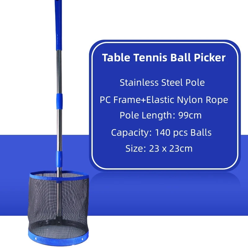 Table Tennis Ball Picker Bucket 23x23cm with 99cm Detachable Stainless Pole for Professional Training table tennis ball picker bucket