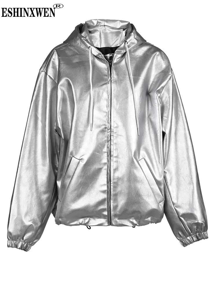 

Eshin 2023 Autumn Loose Fit Silver Color Zipper Big Size Jacket New Hooded Long Sleeve Women Coat Fashion Y2k Clothing TH5474