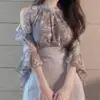 Ele Sweet Fairylike Floral Print Chiffon irt Women's Summer oulder Bared Casual Sle Bell Sve T Top