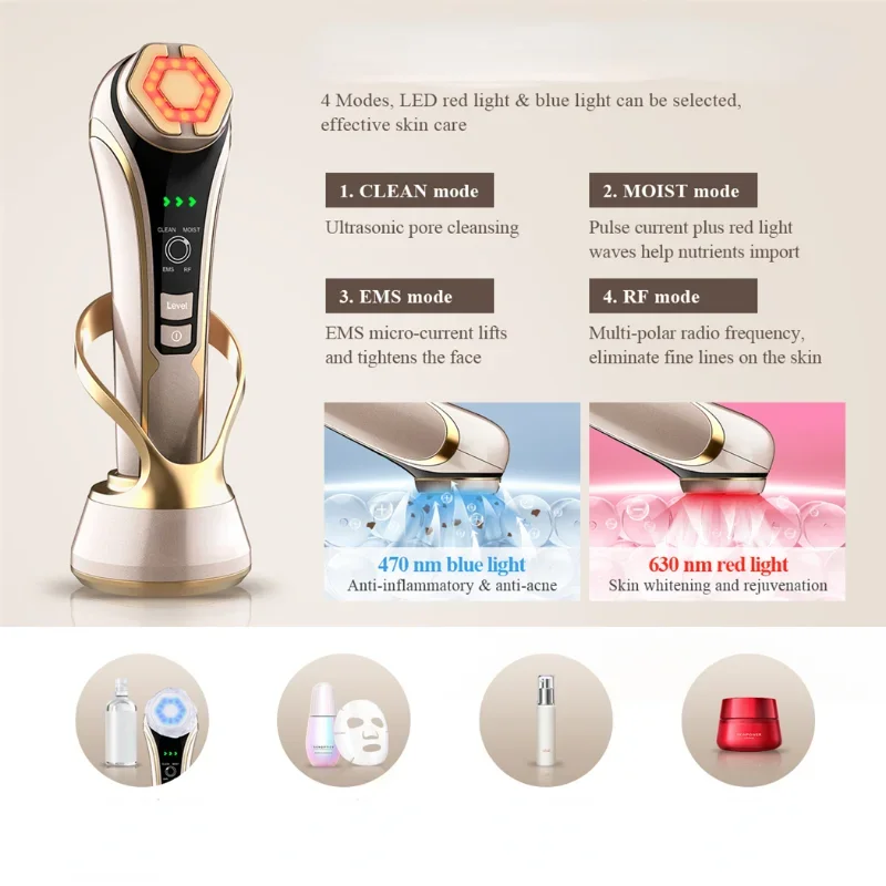 Face Skin Care EMS Facial Lifting Massager LED Photon Wrinkle Remover Hot Compress 1200Hz Vibration Anti-aging Device