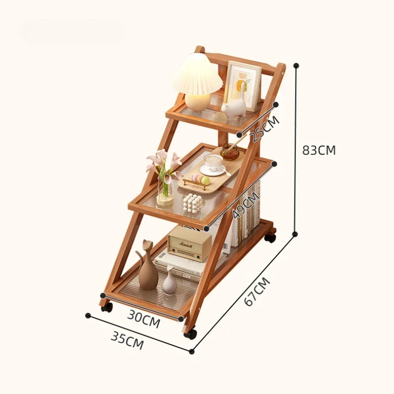 End Table with 3-Tier Storage Shelves Adjustable End Table with Wheels Rolling Bedside Wheels for Living Room Bedroom
