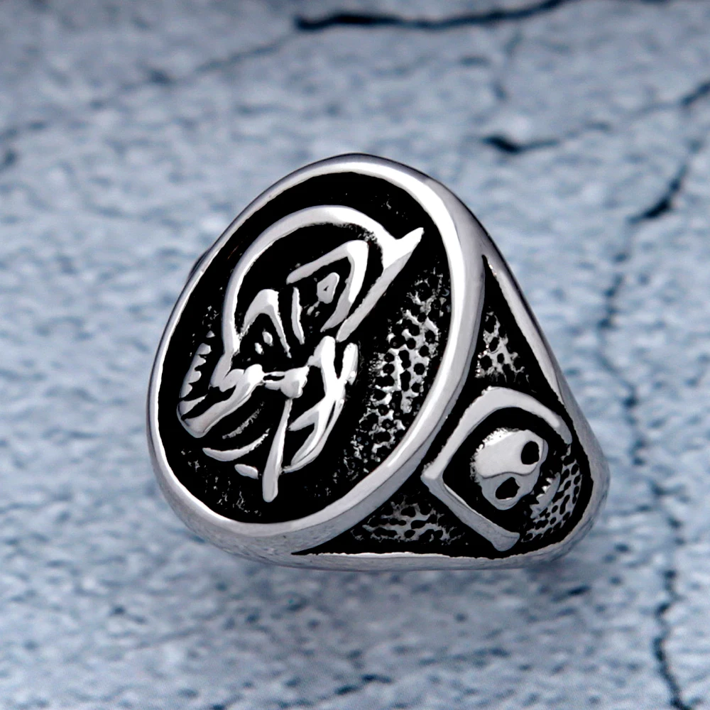 Punk Vintage Death Skull Ring Uomo Gothic Rock Acciaio Inossidabile Reaper Scythe Ring Fashion Biker Jewelry Gift Dropshipping