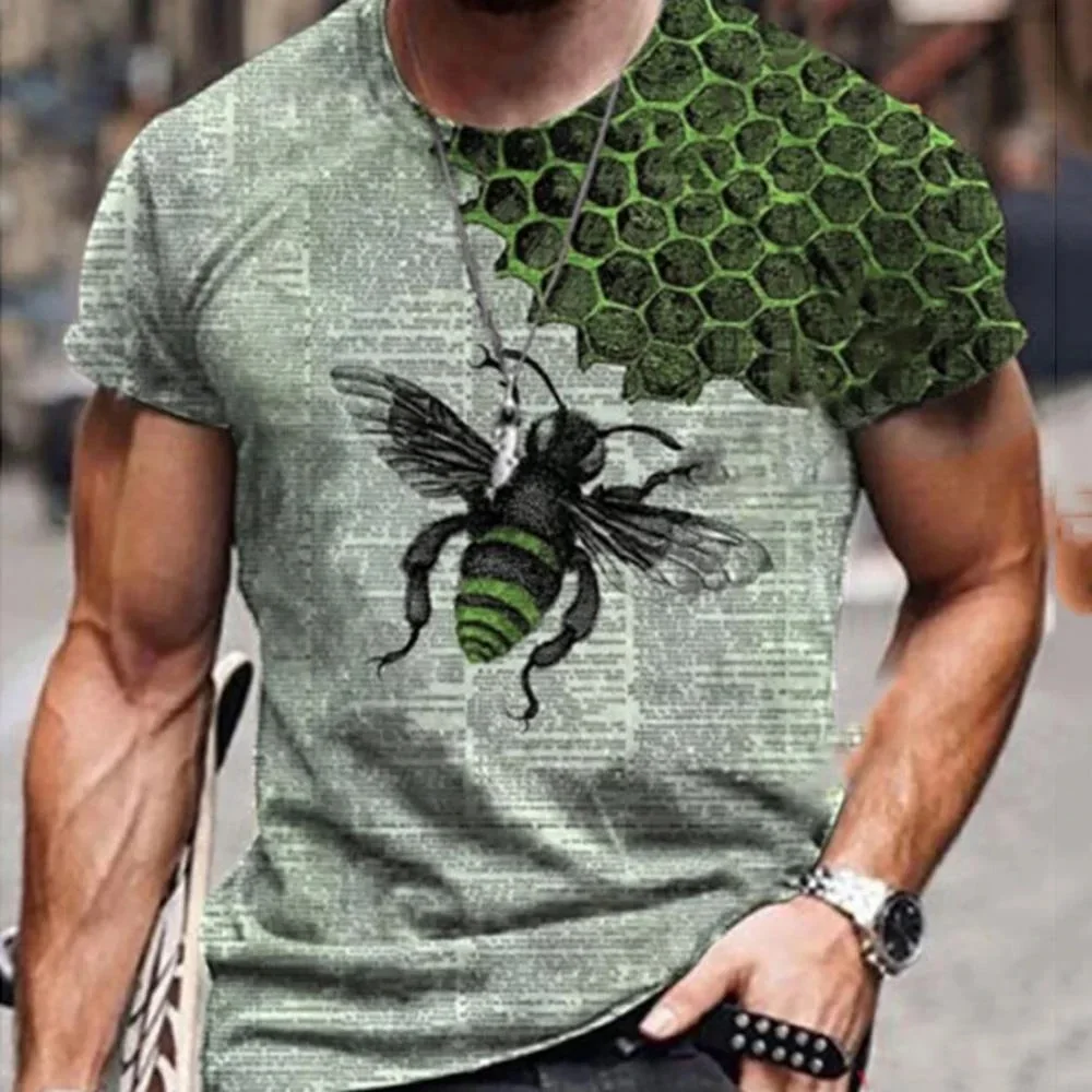 

2024 Summer New O-collar Short-sleeved Interesting Bee T-shirt Personality 3D Printed Casual Relaxed Comfortable Breathable Top