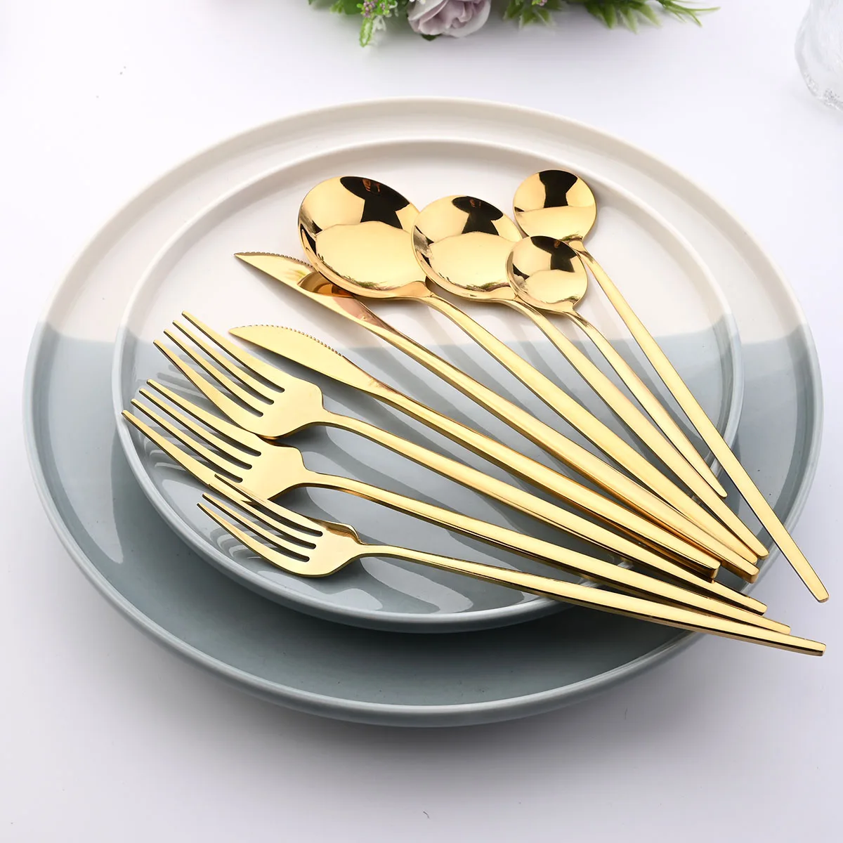 6/30Pcs Gold Cutlery Set Stainless Steel Dinnerware Set Kitchen Black Tableware Fruit Cake Fork Flatware Silverware Table
