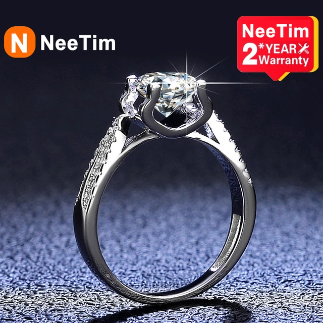 NeeTim 1 Carat Moissanite Engagement Rings For Women S925 Sterling Silver  with 18k Plated Wedding Bands Jewelry With Certificate