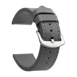 Elegant Leather Strap with Silver - Toned Stainless Steel Buckle and Tonal Stitching - 18mm (Gray Silver)