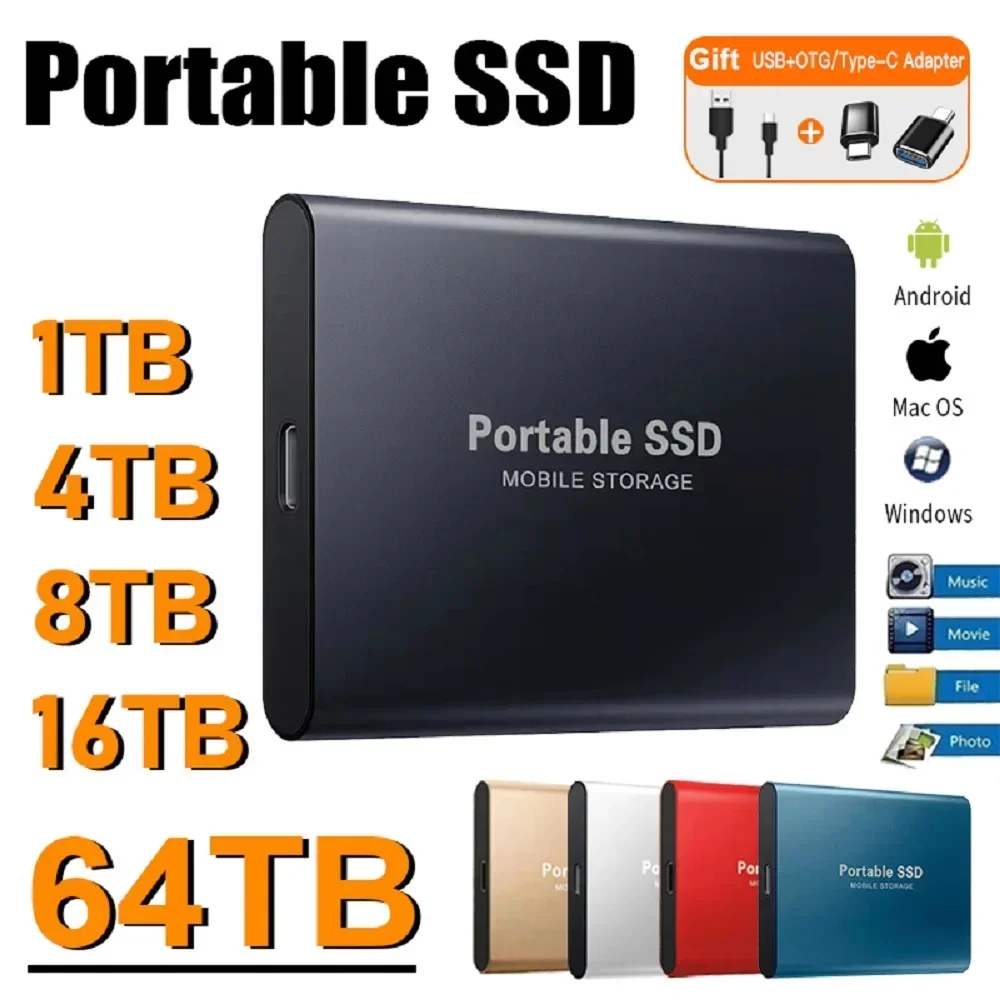 thumbnail image 1 of Disco duro portátil de 1 TB, disco duro externo de 2 TB, USB 3,1, disco duro SSD de alta velocidad de 500 g, unidad de estado sólido externa para computadoras portátiles, Mac y PC, 1 of 5