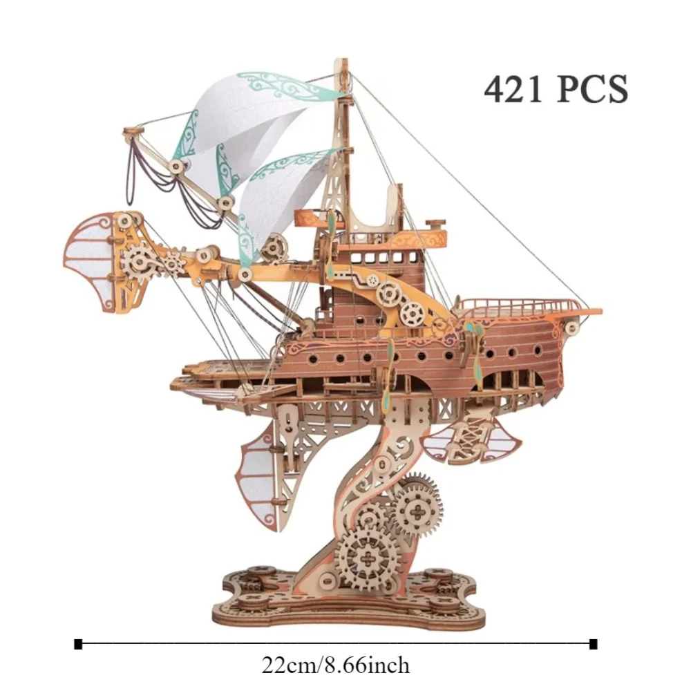 Assembly Fantastic Spaceship Model Fantasy Airship Miniature Model DIY 3D Wooden Puzzle Handicraft Steampunk