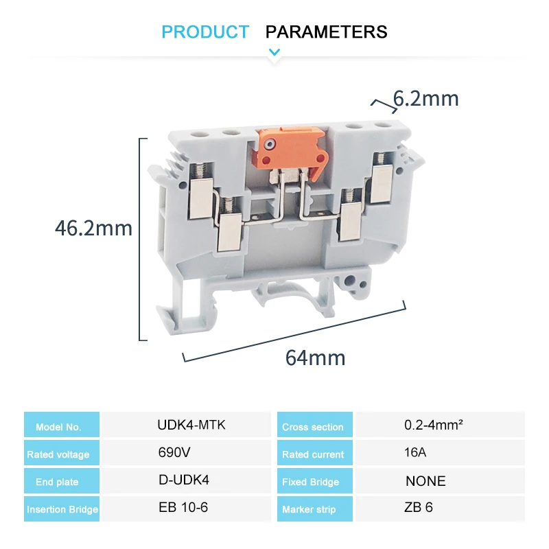 UDK4-MTK Knife Disconnect Screw Connect Terminal Block, 4mm² Cable Wire Connector Electrical Din Rail Terminal Block UK UDK 4