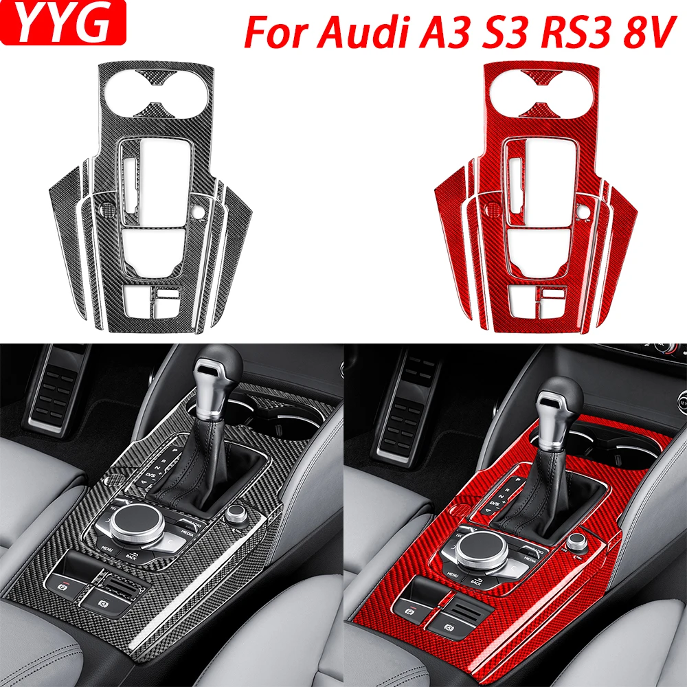 

For Audi A3 S3 RS3 8V 2013-2019 Carbon Fiber Gear Shift Console Panel Surround Set Trim Cover Car Interior Accessories Sticker