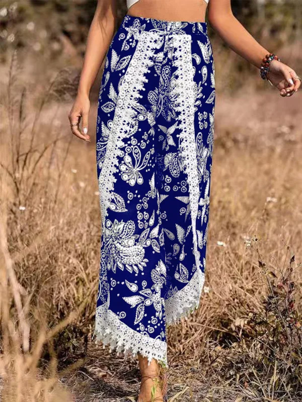 

2023 Spring/Summer European and American New Fashion Loose Printing Casual Lace Elegant Women's Pants