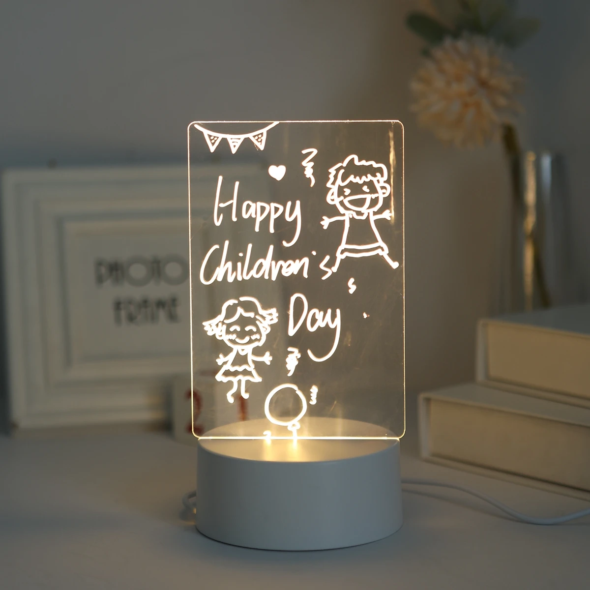 Note Board Creative USB Led Night Light Message Board Nightlights With Pen Kid Girlfriend Birthday Gift Wedding Decor Night Lamp