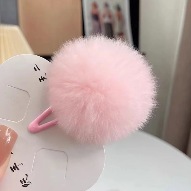 Gerçek Su Samuru Tavşan Saç Tokası, 5'li paket Renkli Saç Topu, BB Kadın Saç Tokası Sevimli Başlık, Kabarık Yan saç tokası