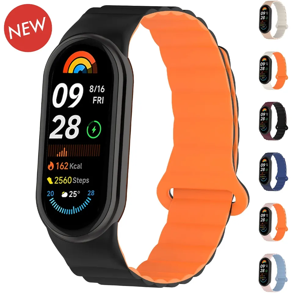 Magnetic Loop Wirstband for Mi Band 9/8 Strap Silicone Sport Watchband for Xiaomi Mi Band 9 8NFC Correa Bracelet Metal Interface