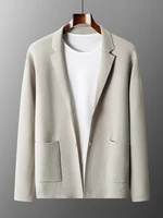 ANGEL Men's Turn-down Collar Cardigan 100% Merino Wool Sweaters Smart Casual Thick Knit Jacket  Autumn Winter Warm Cashmere Coat 1