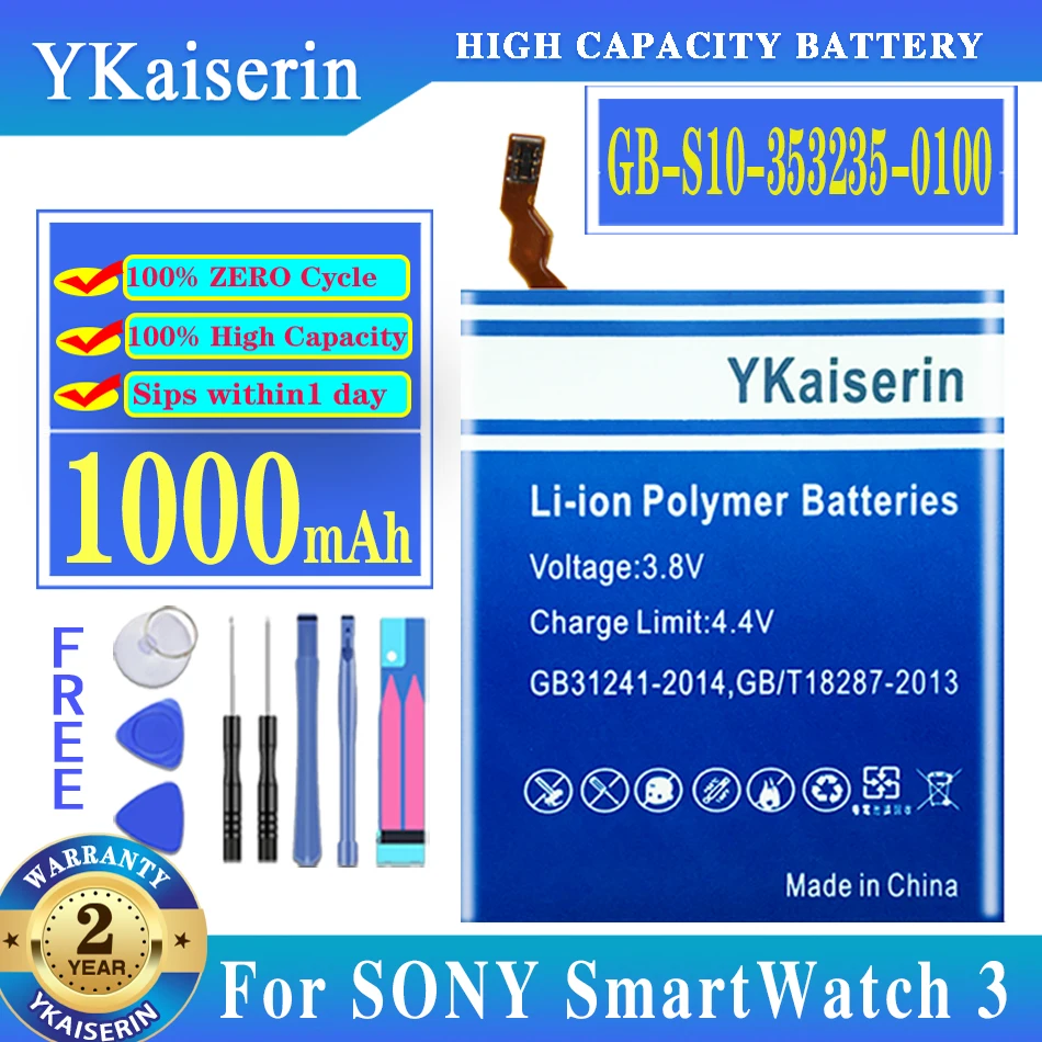 Ykaiserin 1000Mah Gb-S10-353235-0100 Batteria Per Sony Smartwatch 3 Smartwatch Ch3 Sw3 Gb-S10 3Sas Swr50 3Sas Batterie + Strumenti Gratuiti