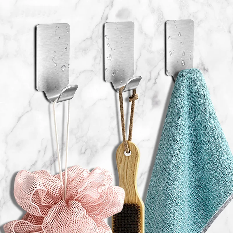 Adhesive Wall Hooks 6/12pcs Stainless Steel for Towel Robe Hats Bag