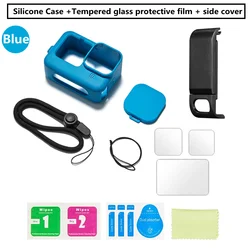 Silicone Case with Tempered Glass Screen Protector and Lens Cap Cover for Action Camera Accessories