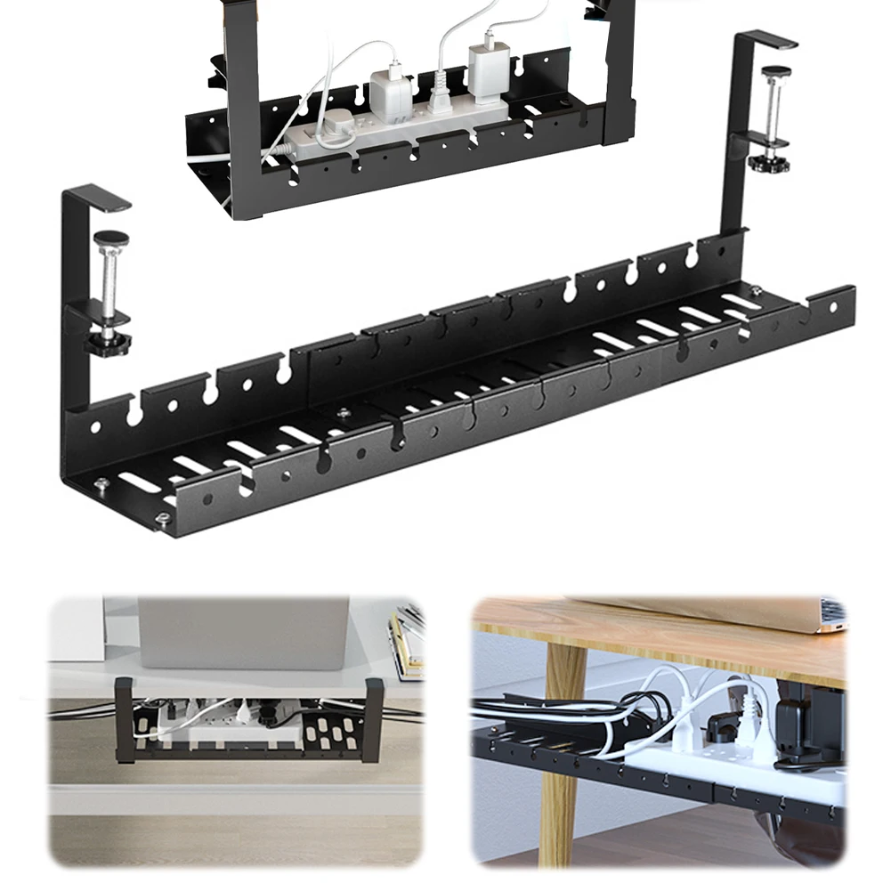 Under Desk Cable Management Tray Retractable Under Desk Cable Shelf Heavy Duty Wire Management Rack for Cords Wires Power Strip 2