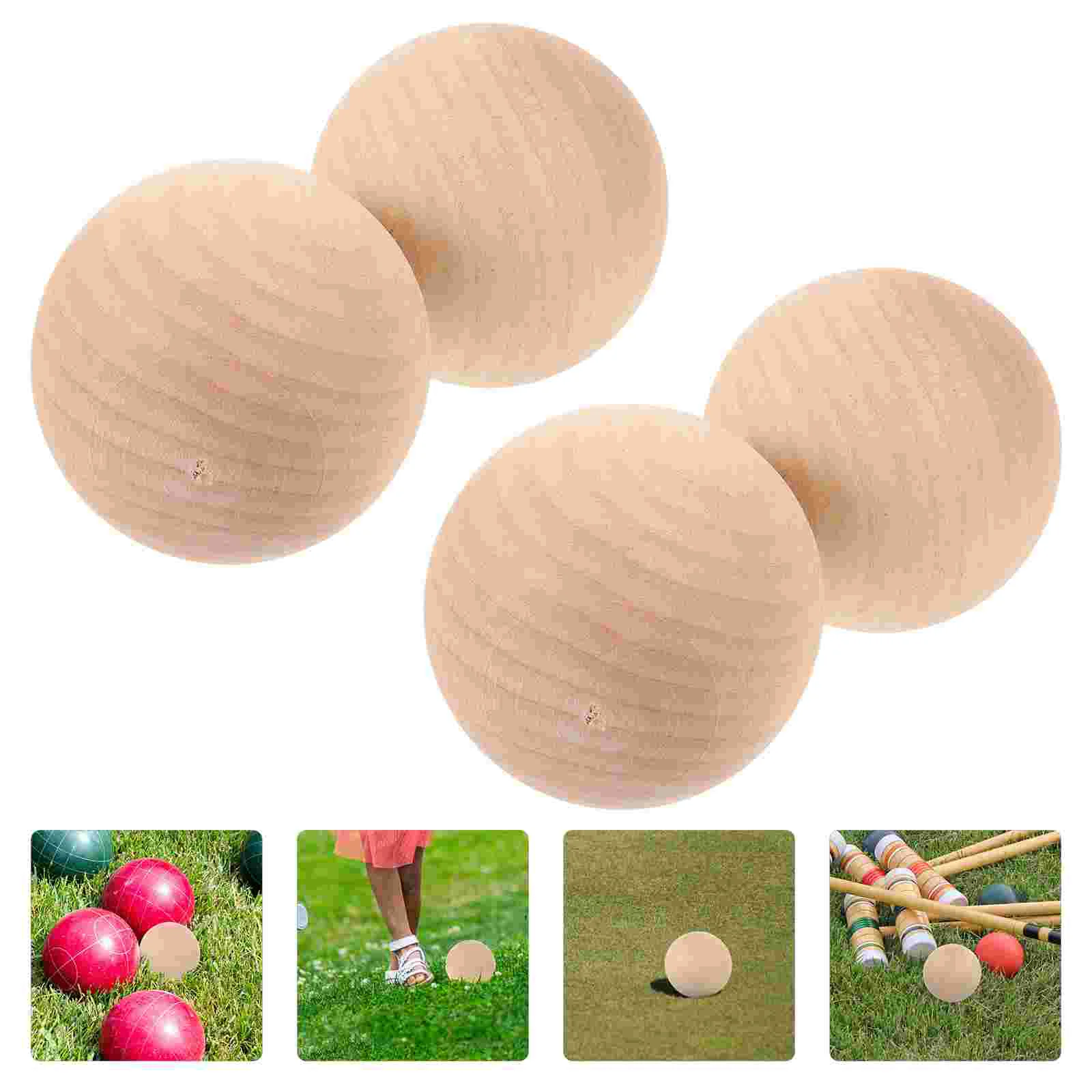 

4 Pcs Croquet Bocce Kick Ball Wooden Balls Roll The Outdoor Rolling Sports Children
