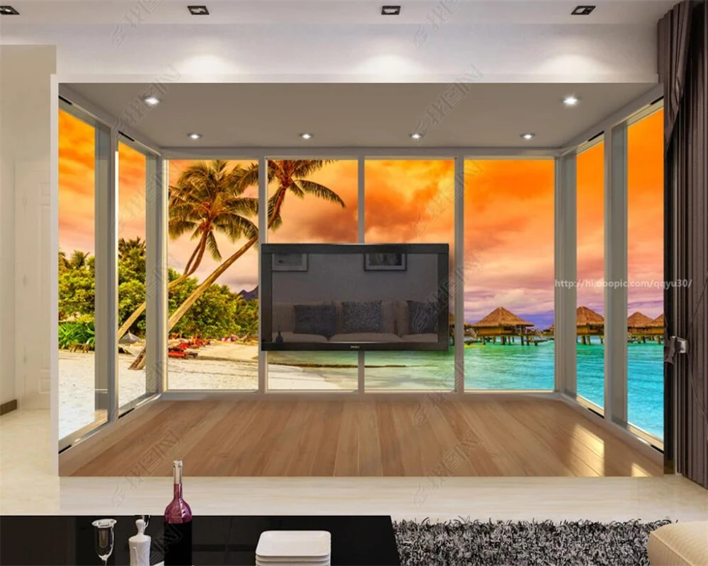 

beibehang papier peint Customized modern new bedroom living room beautiful eye-catching coastal scenery background wallpaper