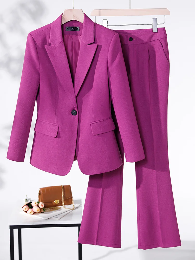 

Women Pant Suit Formal Office Ladies Female Business Work Wear 2 Piece Set Purple Blue Red Black Long Sleeve Blazer And Trouser