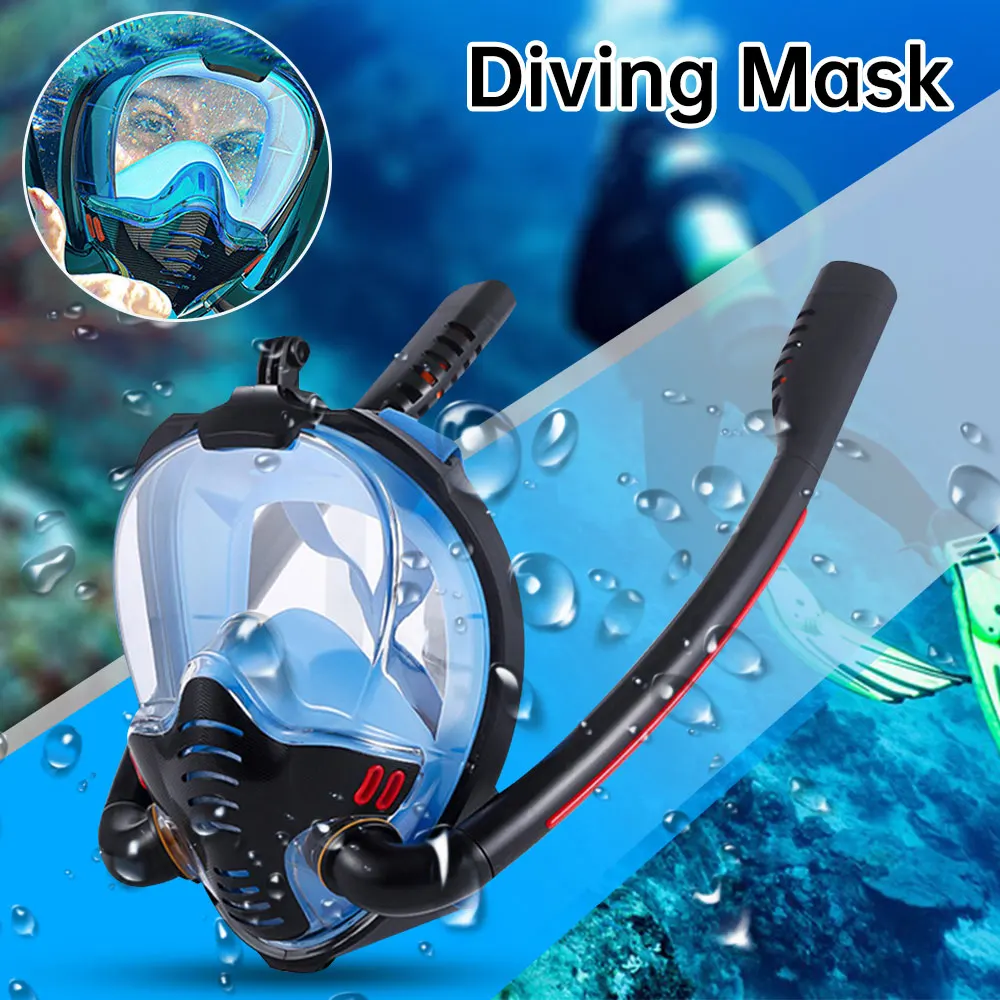 

Double Tube Snorkeling Mask Full Face Dry Style Swimming Snorkel with Camera Rack Anti-fog Diving Goggles Underwater Accessories