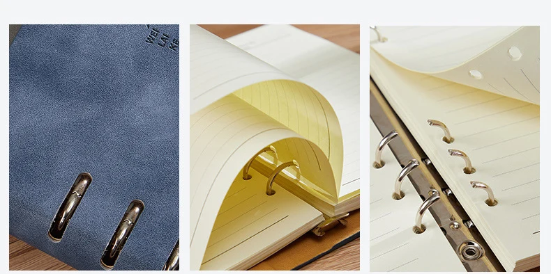 A5/B5 Loseblatt-Notizbuch, einfacher Business-Weichledereinband, abnehmbarer Metallclip, 100 Blatt/Buch, Büro- und Arbeitszimmer-Briefpapier QP-27 – Detail 7