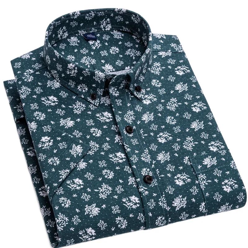 Summer Men's Floral Shirt Short Sleeve Printed Thin Fashion 100% Cotton Hawaiian Button Up Oxford High Quality Chemise New Tops