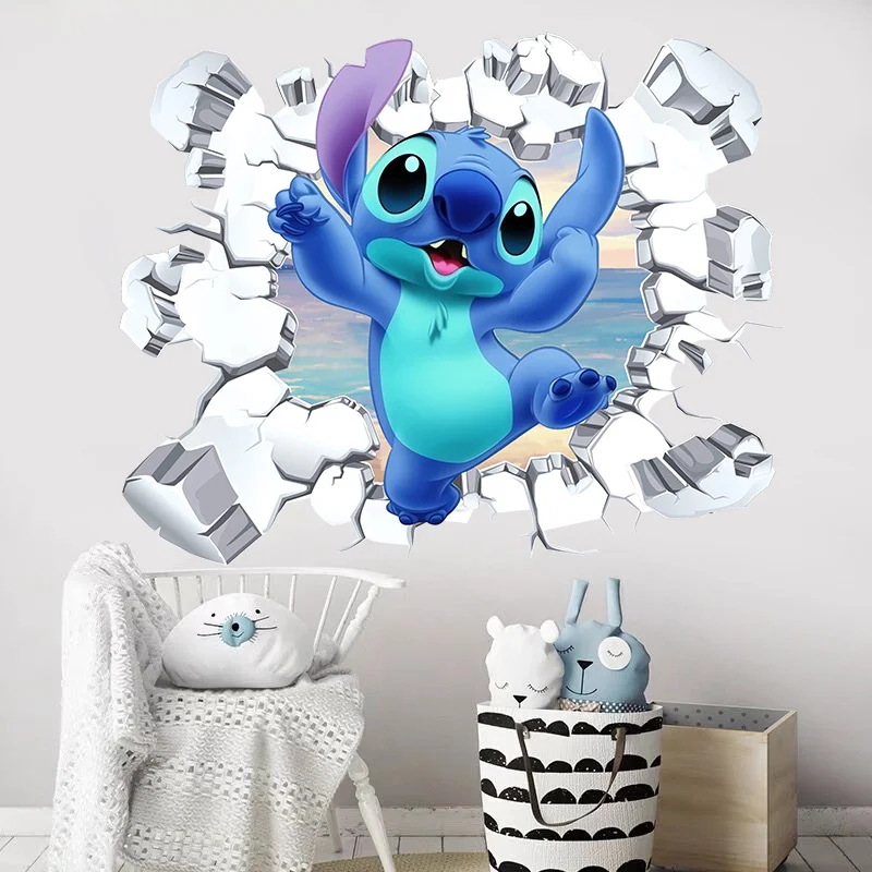 3D Broken Cartoon Lilo & Stitch Baby Movies Wall Stickers For Kid's Room Kindergarten Living Room Bedroom Wall Decoration Poster wall stickers luminous wall stickers vinyl decal stickers