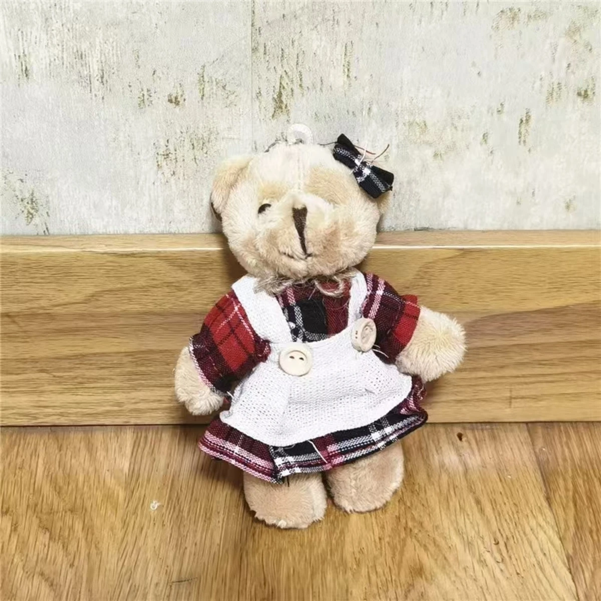Bear keychain 10cm with changeable clothes interactive plush toy for bag car decor